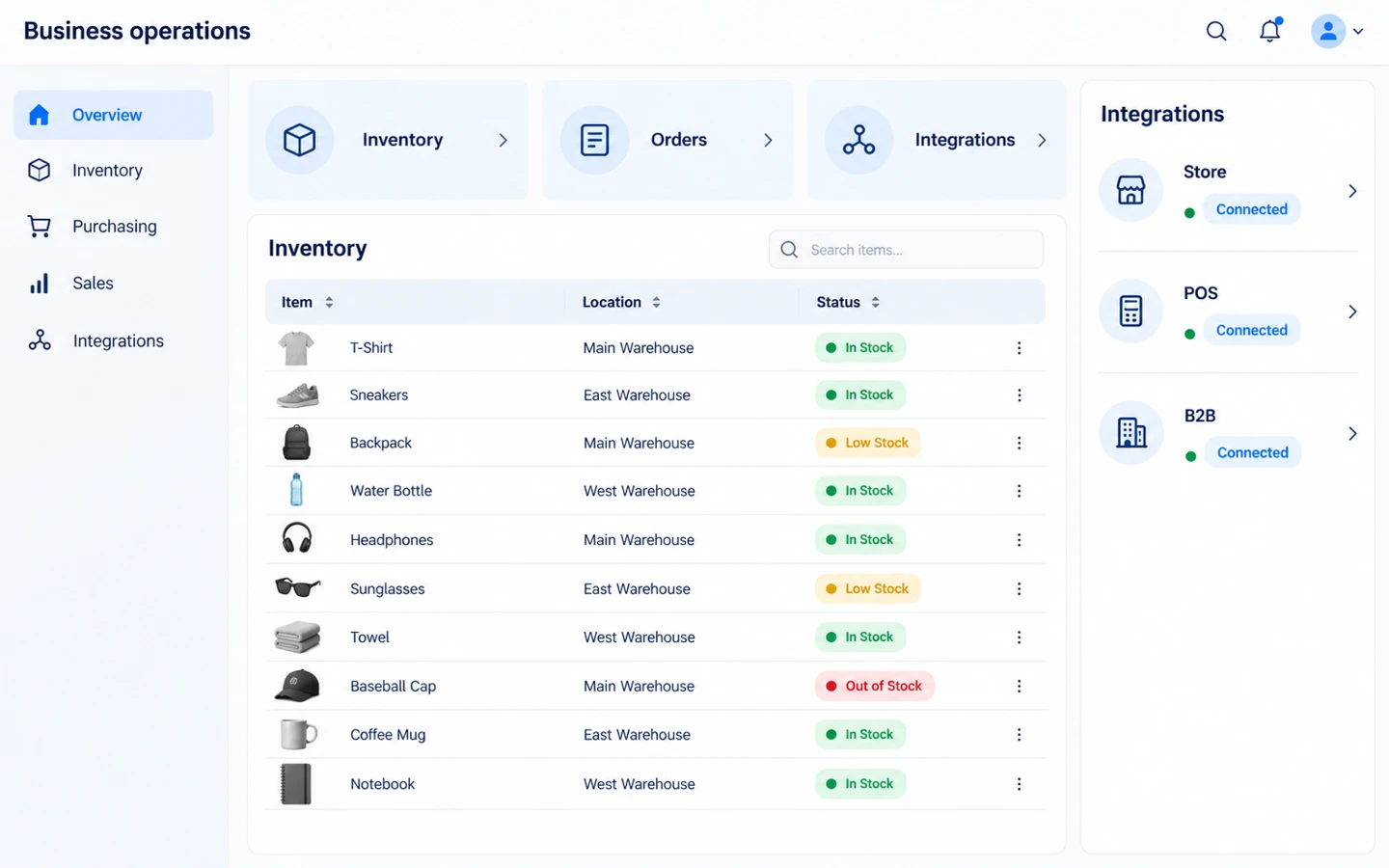 ERP & business management interface design